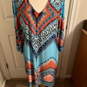 Ladies MT Collection XXL V-Necked Dress.  Polyester/Spandex.  No zip long sleeve